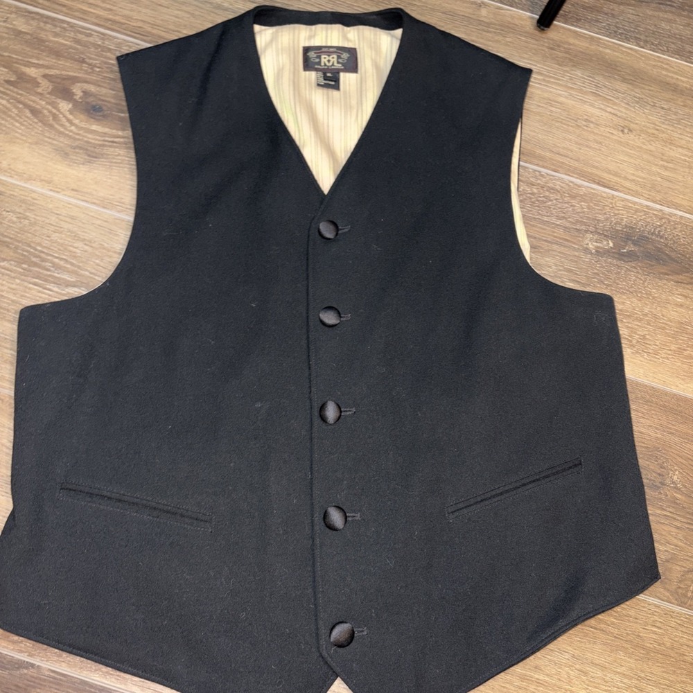 RRL Extra Large Ralph Lauren Men's Wool Vest Black Adjustable Back Strap Xl Usa